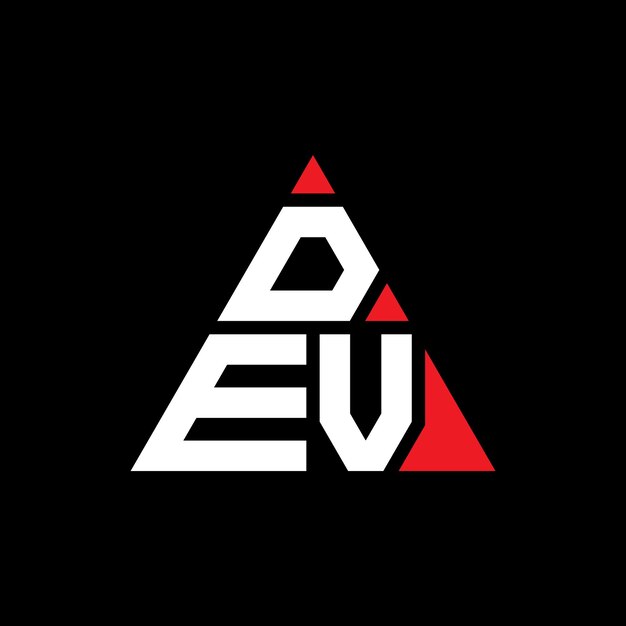 Desenho de logotipo de letra triangular dev com forma de triângulo dev design de logotipo triangular monograma dev modelo de logotipo vetorial triangular de dev com cor vermelha logotipo de dev triangular simples elegante e luxuoso