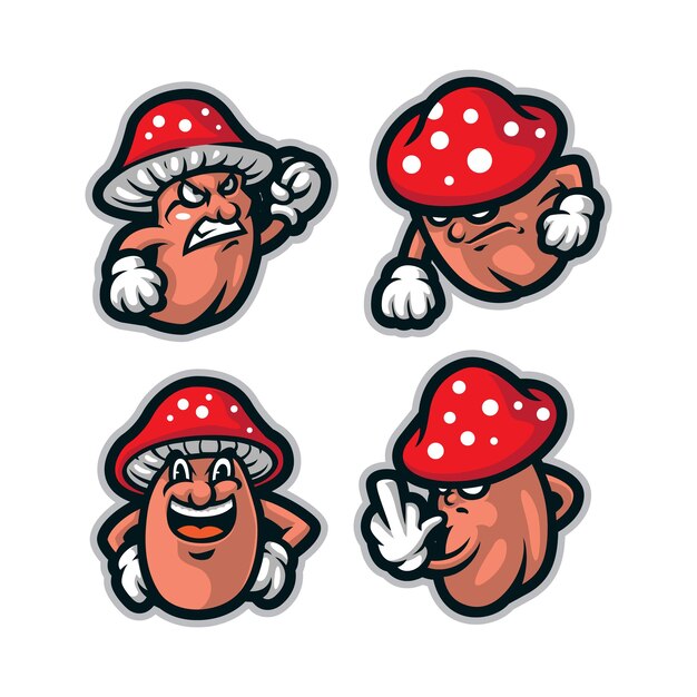 Desenho de logotipo de mascote de cogumelo com estilo de conceito de ilustração moderno para emblema de crachá e camiseta