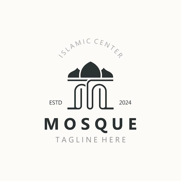 Vetor desenho de logotipo de mesquita arquitetura islâmica simples emblema símbolo centro islâmico modelo vetorial