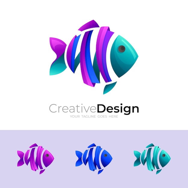 Desenho de logotipo de peixe abstrato colorido