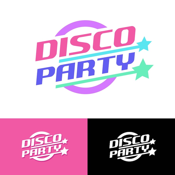 Vetor desenho de logotipo de pop art ilustração de festa de discoteca de estrelas