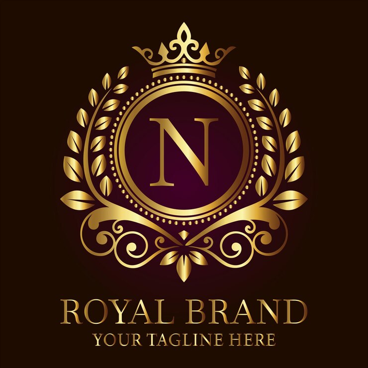 Vetor desenho de logotipo elegante n com coroa dourada e folhas para marcas de luxo e empresas com temática real