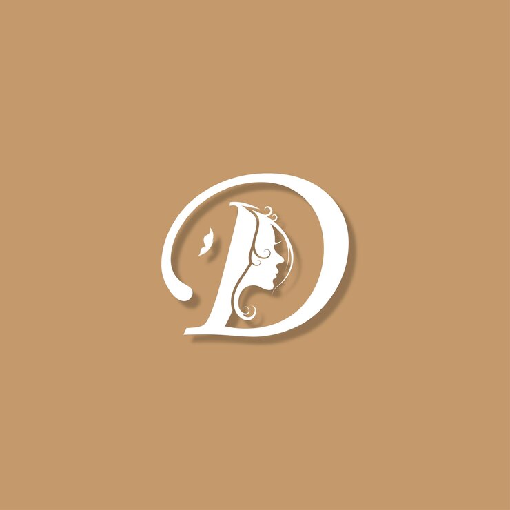 Vetor desenho de logotipo para uma empresa de transformação com um d criativo e simples com um rosto de mulher