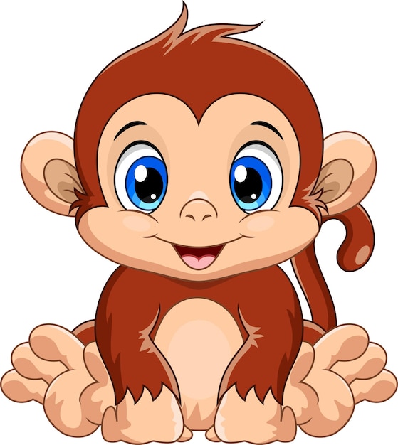 Bonito Bebê Macaco Desenho Animado Posando Royalty Free SVG