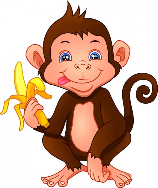 Desenho de macaco bonito segurando uma banana