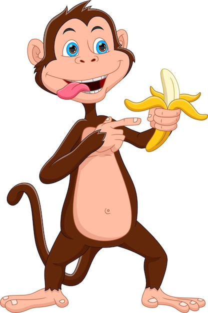 Desenho Animado Macaco Giro Segurando Banana Ilustração do Vetor