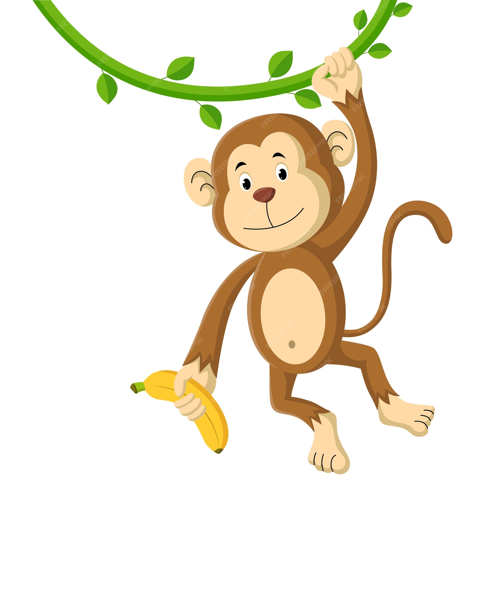 Desenho Animado De Macaco Giro Segurando Banana Ilustração do