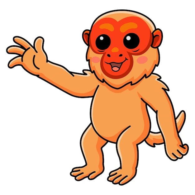 Desenho de macaco uakari careca bonito acenando a mão