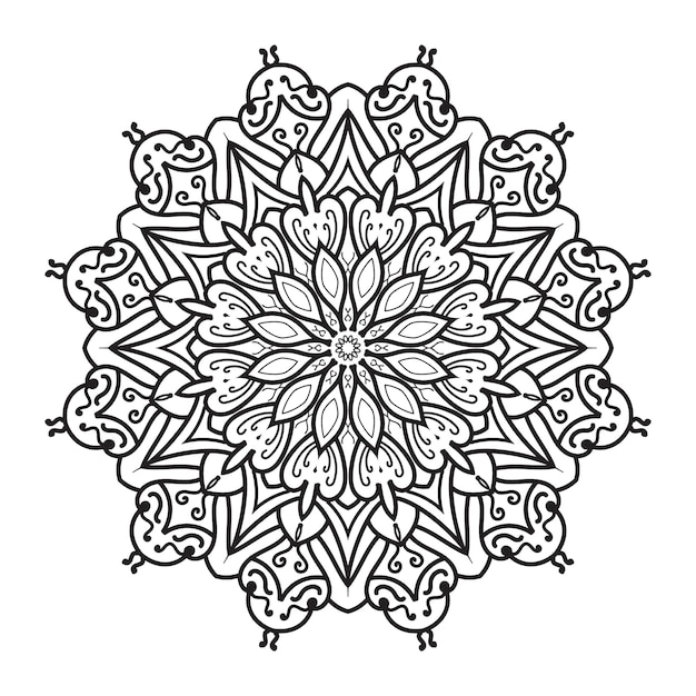 Desenho de Mandala com esboço floral em preto e branco
