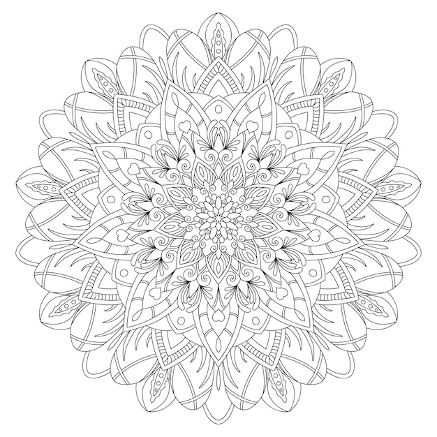 Desenho de mandala com linhas pretas isoladas em branco