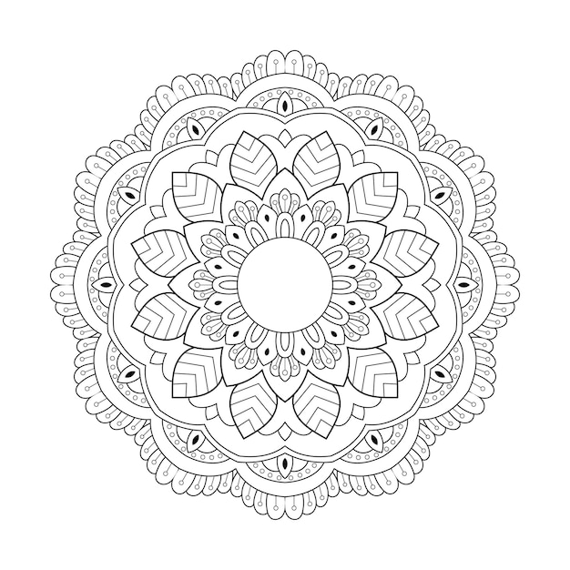 Desenho de mandala de arte de linha floral com estilo étnico árabe preto e branco para colorir