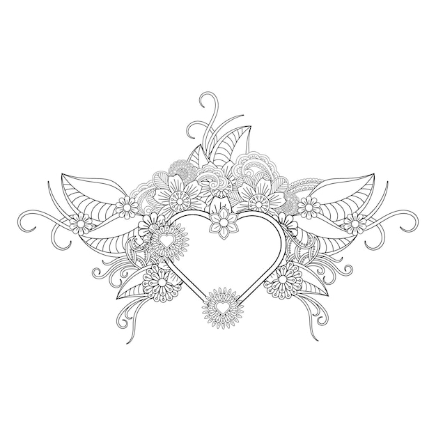 Desenho de mandala de flor de palavra de amor para colorir