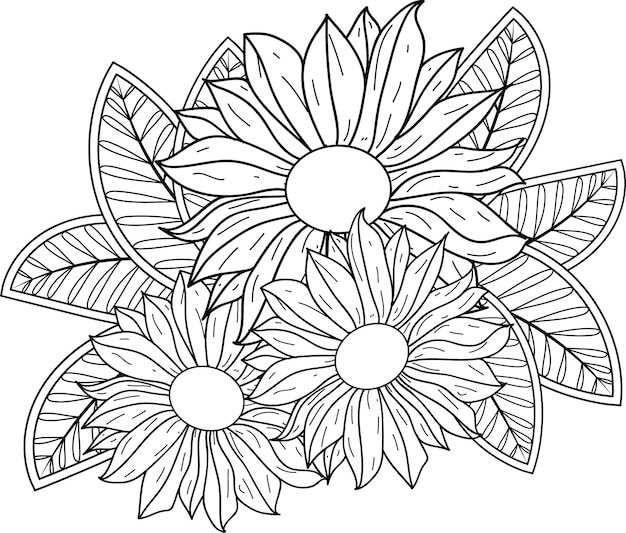 Vetor desenho de mandala de flor de sol para colorir