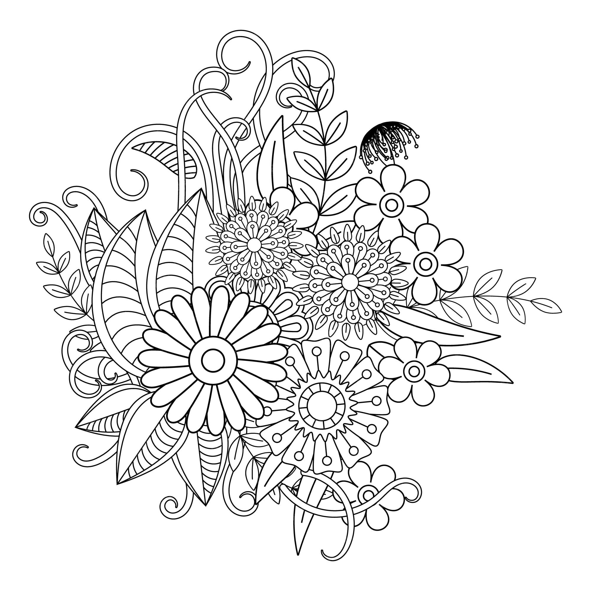 Desenho de mandala de flor para colorir