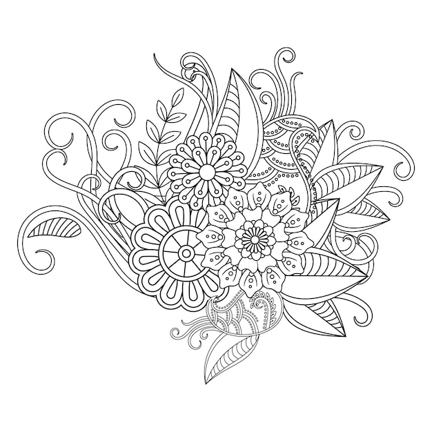 Desenho de mandala de flor para colorir