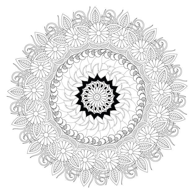 Desenho de mandala de flor para colorir