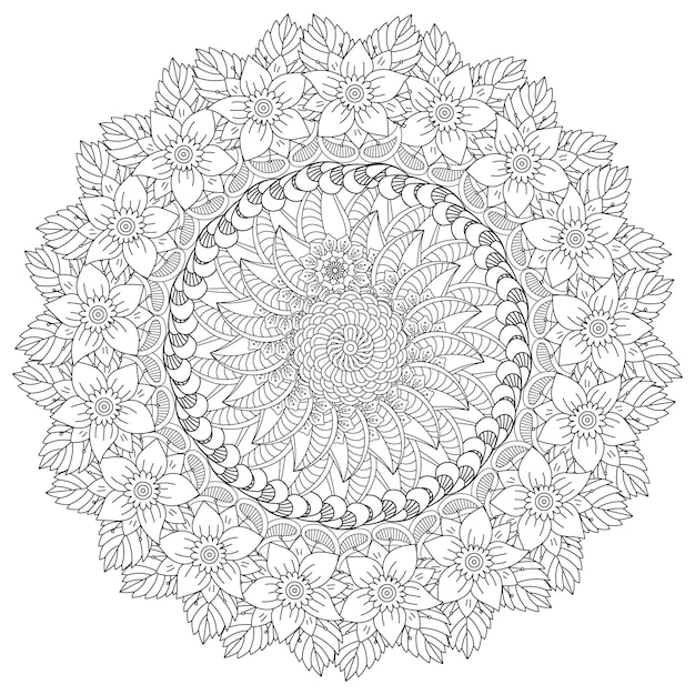 Desenho de mandala de flor para colorir