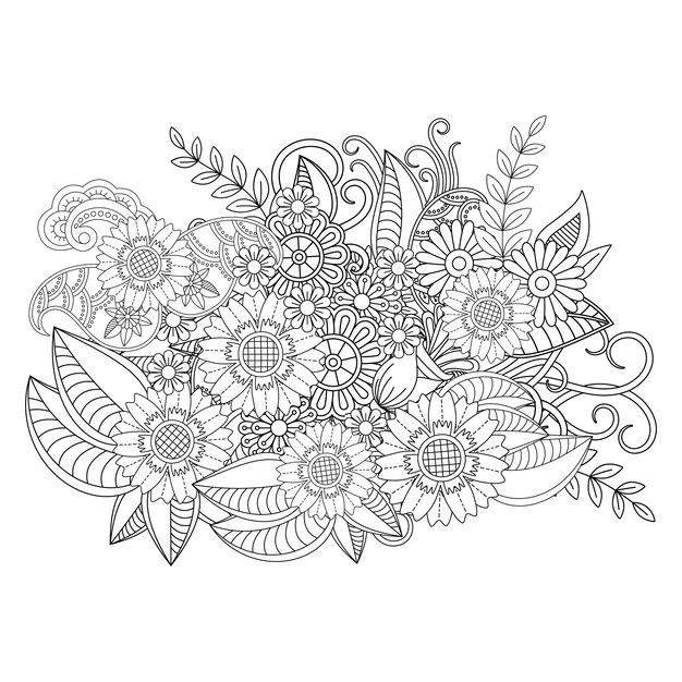 Desenho de mandala de flor para colorir