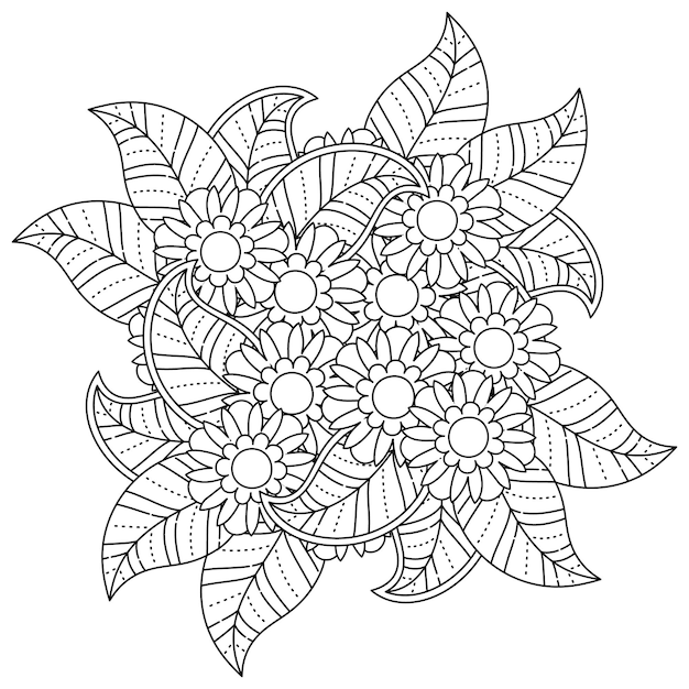 Desenho de mandala de flores desenhadas à mão para colorir