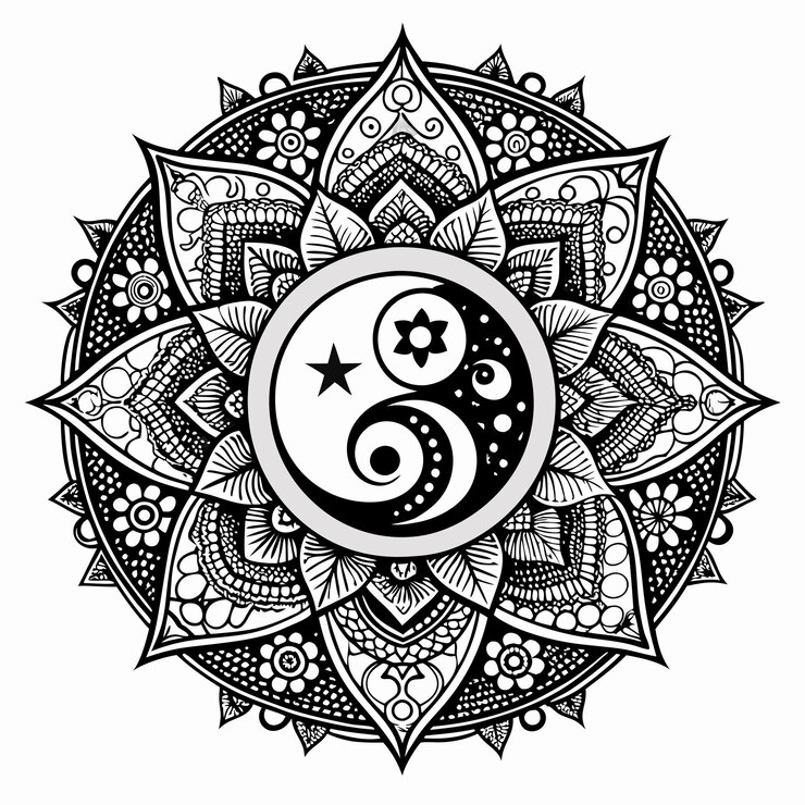 Desenho de mandala de flores Ilustração estilo vetorial Com fundo branco livro de colorir design de mandala