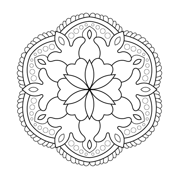 desenho de mandala floral linha arte com estilo étnico árabe flor preto e branco