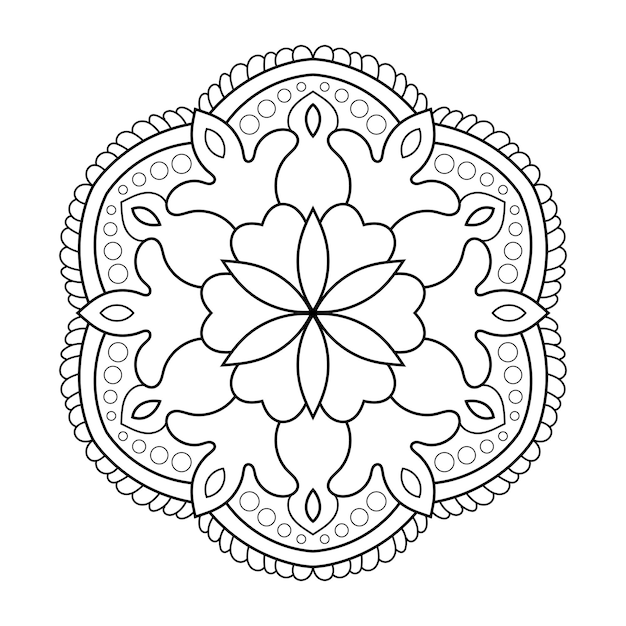 Desenho de mandala floral linha arte com estilo étnico árabe flor preto e branco