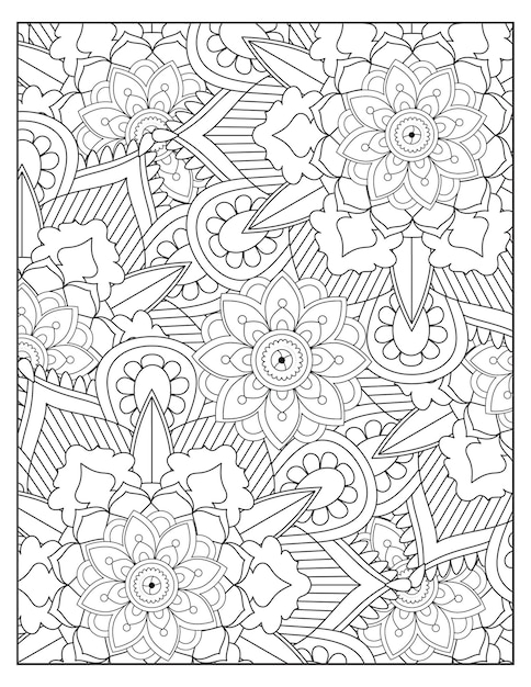 Desenho de mandala floral para colorir