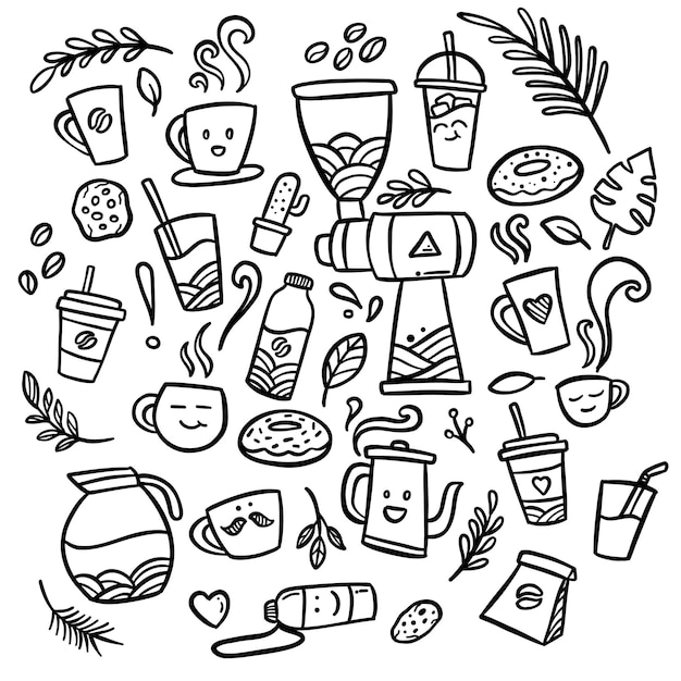 Desenho de mão de doodle de coisa de café café