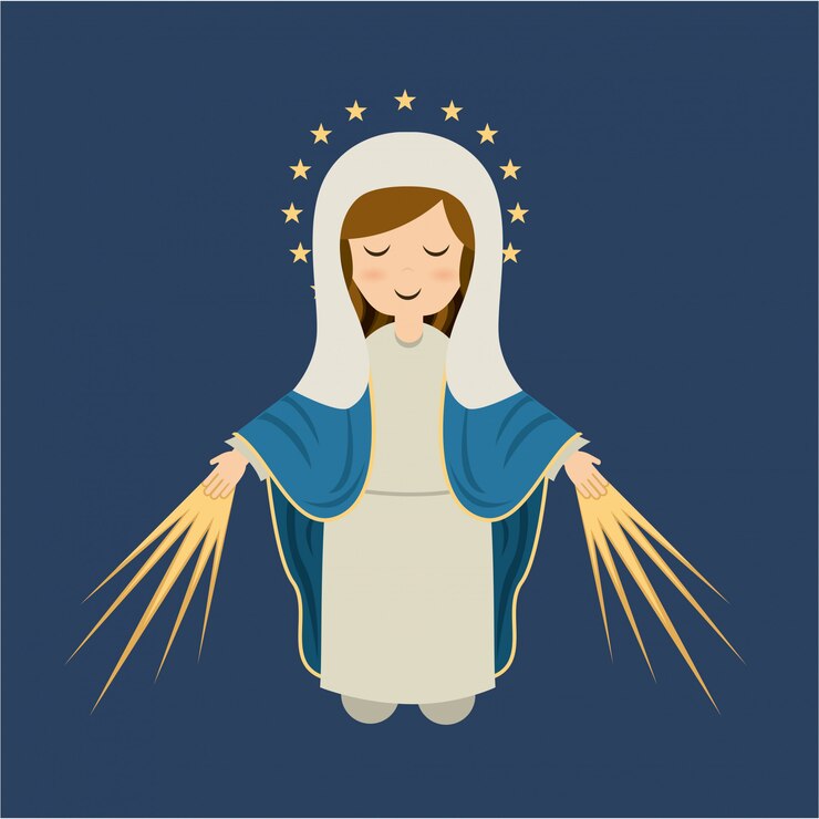 Vetor desenho de maria santíssima sobre ilustração vetorial de fundo azul