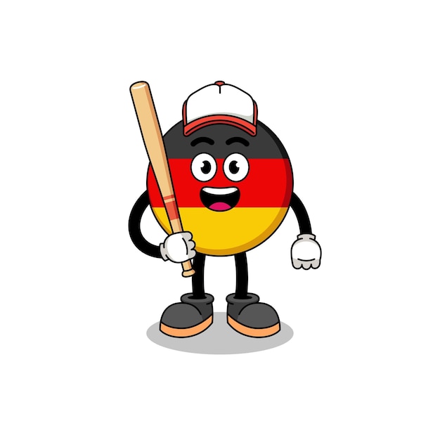 Desenho de mascote de bandeira da alemanha como design de personagem de jogador de beisebol