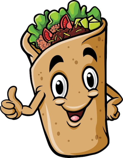 Vetor desenho de mascote de burrito ou kebab de desenho animado