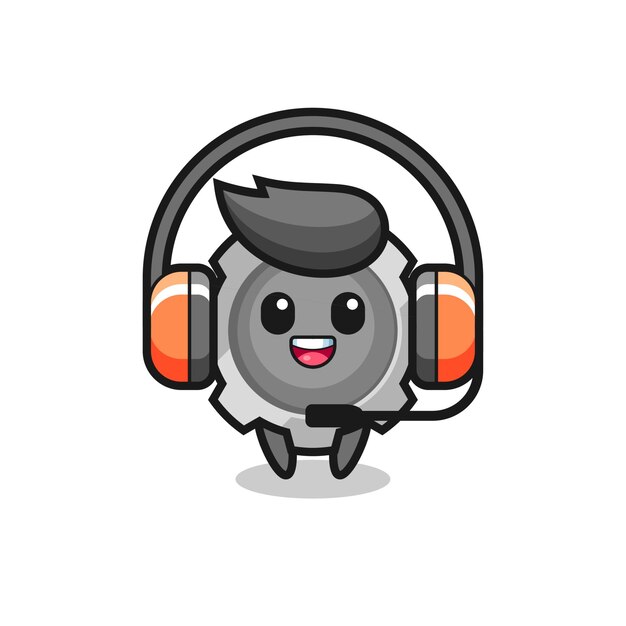 Desenho de mascote de engrenagem como serviço ao cliente, design de estilo fofo para camiseta, adesivo, elemento de logotipo