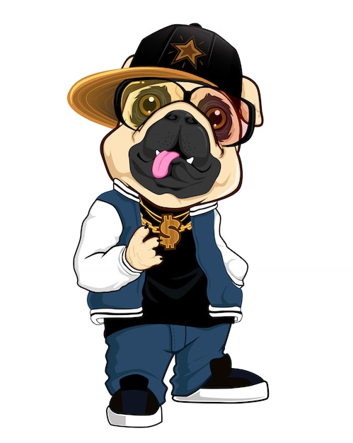 Desenho de mascote de hip-hop de buldogue