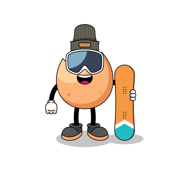 Vetor desenho de mascote de jogador de snowboard de ovo quebrado