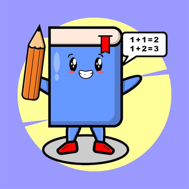 Desenho de mascote de livro como estudante inteligente com design de estilo bonito de livro para elemento de logotipo de adesivo de camiseta