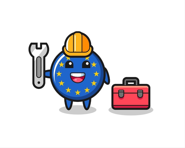 Desenho de mascote do distintivo de bandeira da europa como mecânico