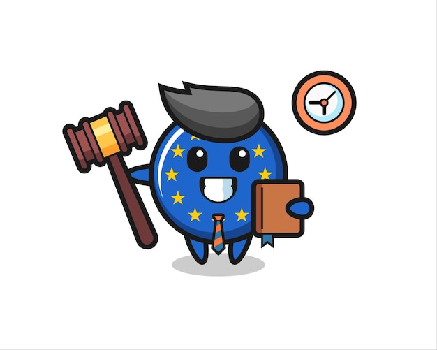 Desenho de mascote do emblema da bandeira da europa como juiz, design de estilo bonito para camiseta, adesivo, elemento de logotipo