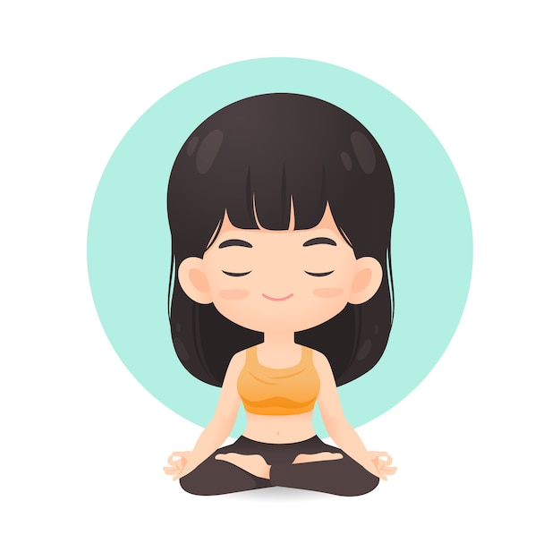 Desenho de menina bonito em pose de meditação