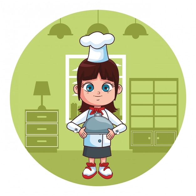 Vetor desenho de menina do chef