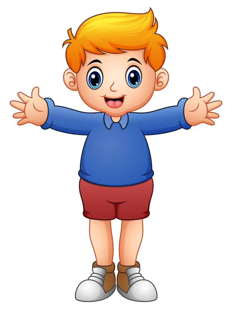 Vetor desenho de menino bonito em camisas azuis
