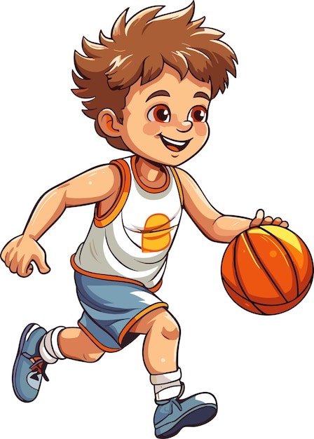 Vetor desenho de menino bonito jogando basquete