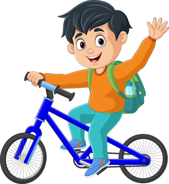 Desenho de menino de escola bonito andando de bicicleta