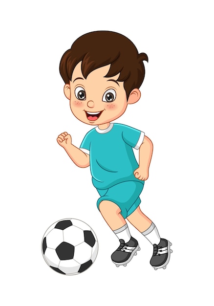 Desenho de menino jogando futebol no fundo branco