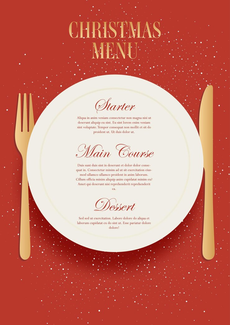 Vetor desenho de menu de natal mínimo com desenho de pratos e talheres