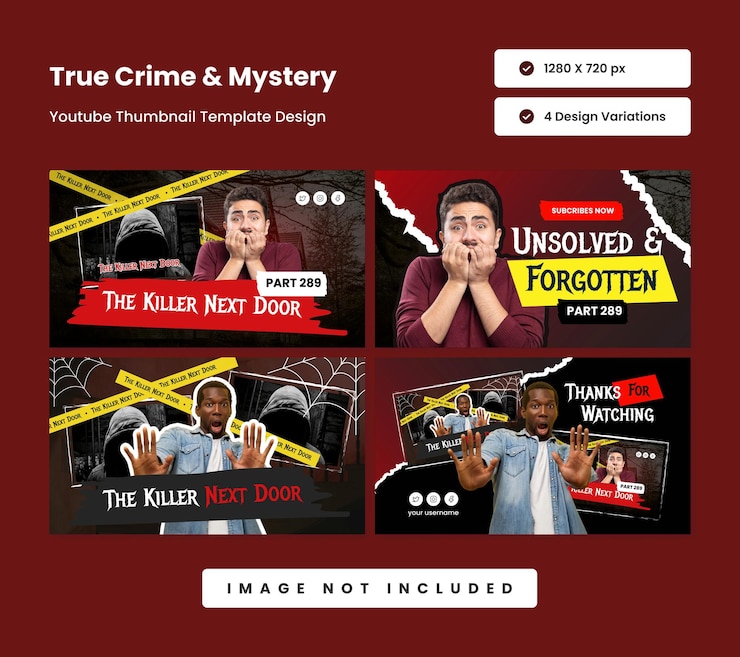 Vetor desenho de miniaturas do youtube true crime