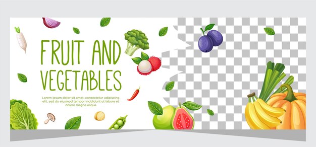 Desenho de modelo de banner de alimentos frutícolas e vegetarianos