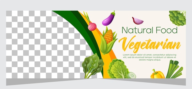 Vetor desenho de modelo de banner de alimentos vegetarianos