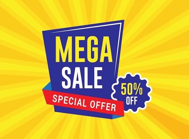 Desenho de modelo de banner de Mega Venda Especial de Venda Grande até 50 de desconto Super Venda Apenas por tempo limitado