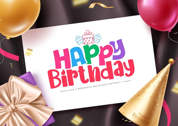 Desenho de modelo de cartão de felicitações de aniversário Desejos de aniversário em espaço de quadro branco com flutuante