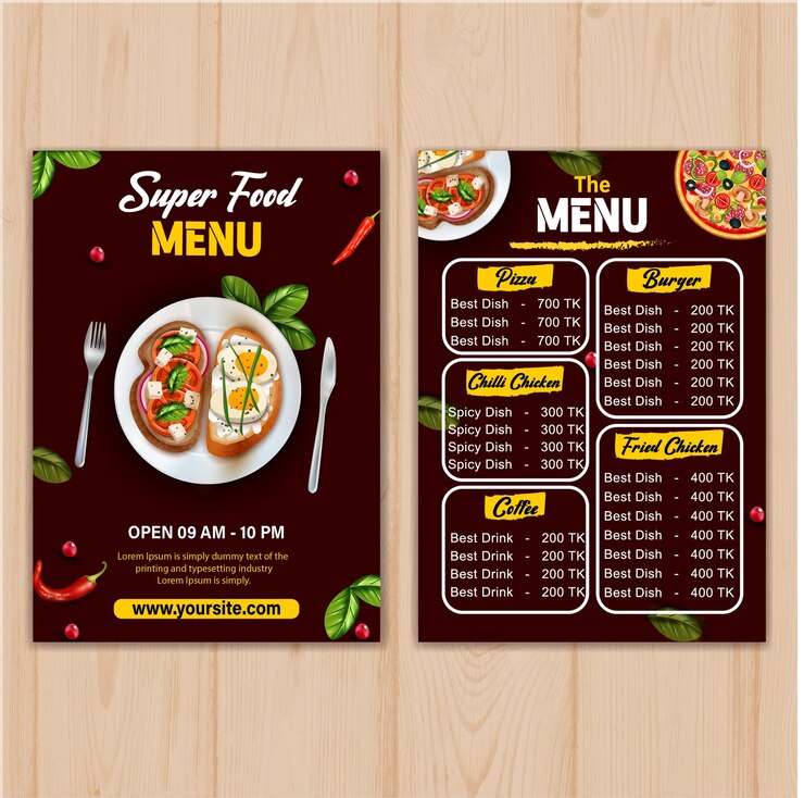 Vetor desenho de modelo de cartão de menu de alimentos